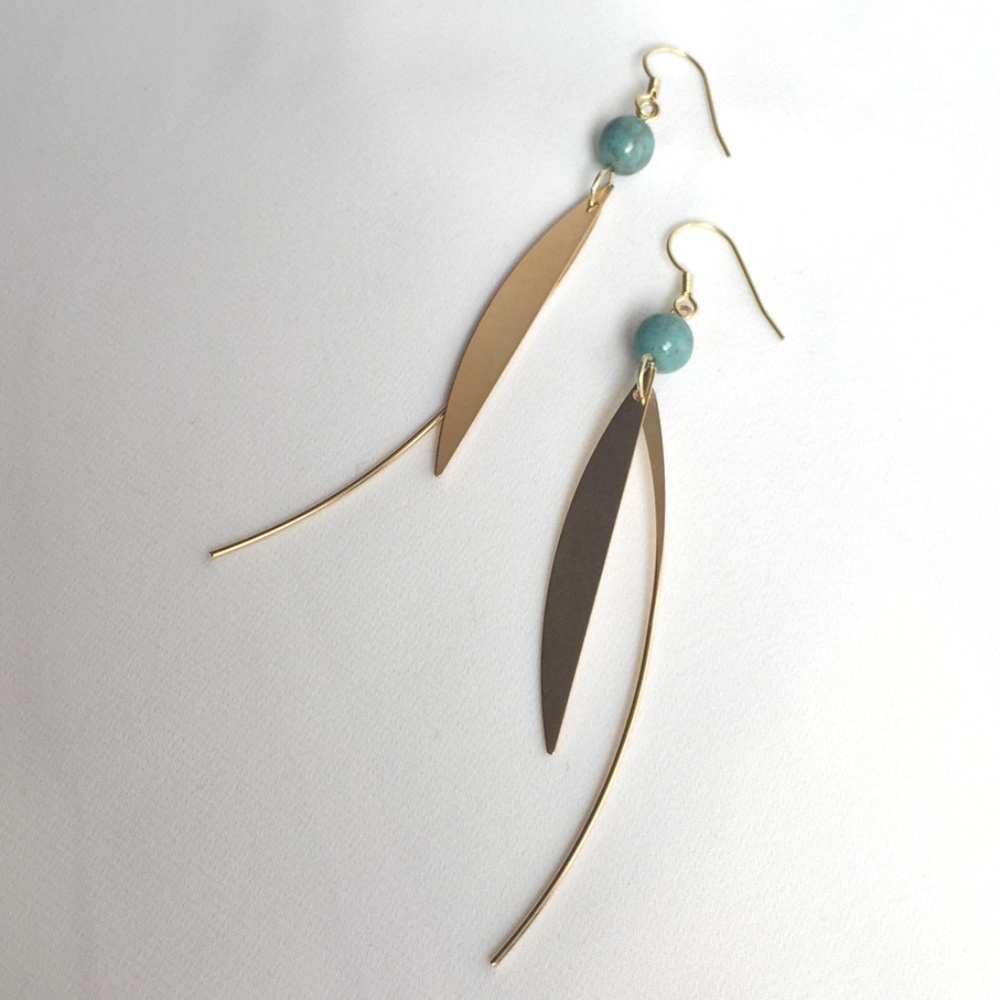 Original Design Minimalist Spear Brass Earrings - Picture 1 of 4